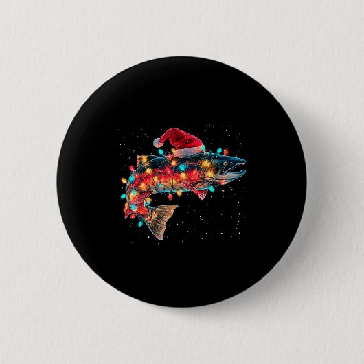 Christmas Trout Fish Funny Fishing Santa Hat Light Ronde Button 5,7 Cm (Voorkant)