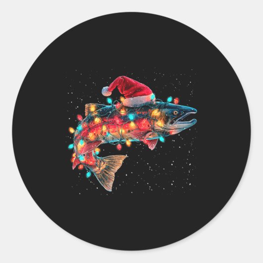 Christmas Trout Fish Funny Fishing Santa Hat Light Ronde Sticker (Voorkant)