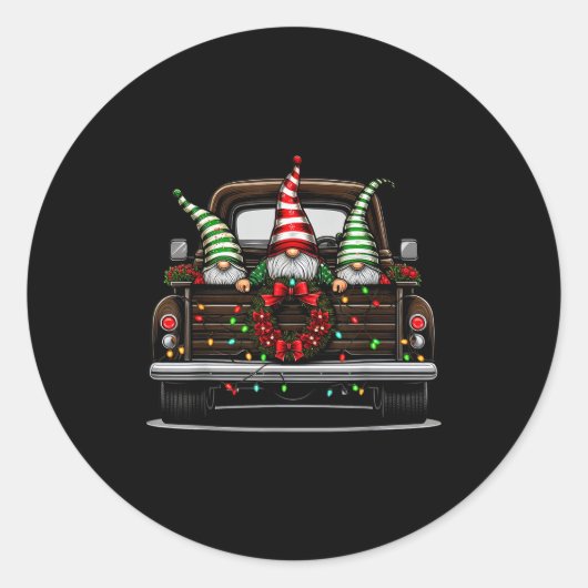 Christmas Truck Cute Gnome  Ronde Sticker (Voorkant)