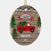 CHRISTMAS TRUCK Rustic Family Kerstversiering Keramisch Ornament (Rechts)