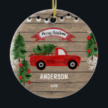CHRISTMAS TRUCK Rustic Family Kerstversiering Keramisch Ornament<br><div class="desc">Waterverf Vintage van ons eerste kerstOrnament</div>