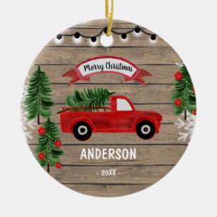 CHRISTMAS TRUCK Rustic Family Kerstversiering Keramisch Ornament