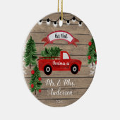CHRISTMAS TRUCK Rustic Family Kerstversiering Keramisch Ornament (Rechts)
