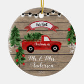 CHRISTMAS TRUCK Rustic Family Kerstversiering Keramisch Ornament (Voorkant)