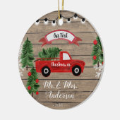 CHRISTMAS TRUCK Rustic Family Kerstversiering Keramisch Ornament (Links)