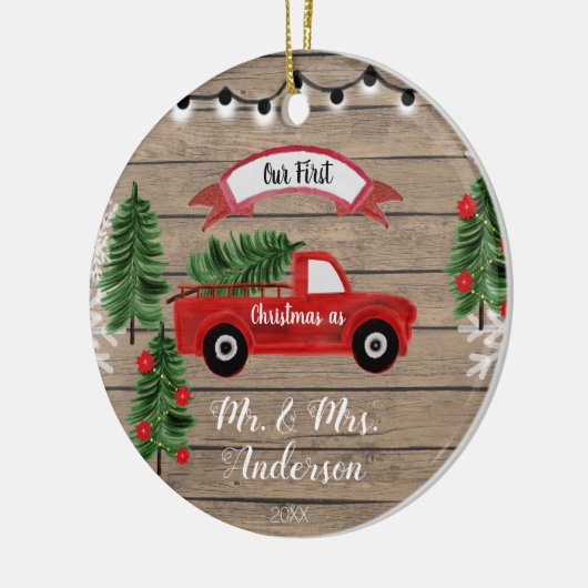 CHRISTMAS TRUCK Rustic Family Kerstversiering Keramisch Ornament (Links)