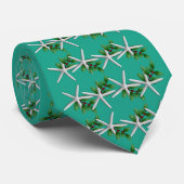 Christmas Turquoise Starfish pattern tie Stropdas (Opgerold)