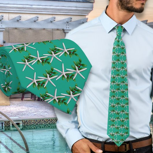 Christmas Turquoise Starfish pattern tie Stropdas