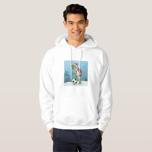Christmas Turtle playing football Hoodie (Voorkant volledig)