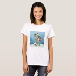 Christmas Turtle playing football T-shirt
