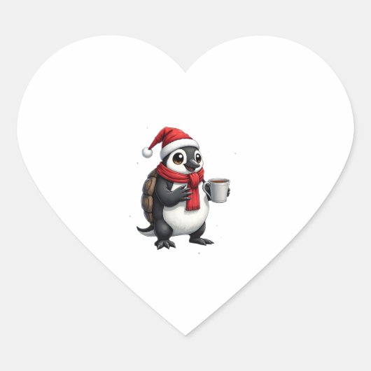 Christmas Turtle with Santa Hat Coffee Lover Funny Hart Sticker (Voorkant)