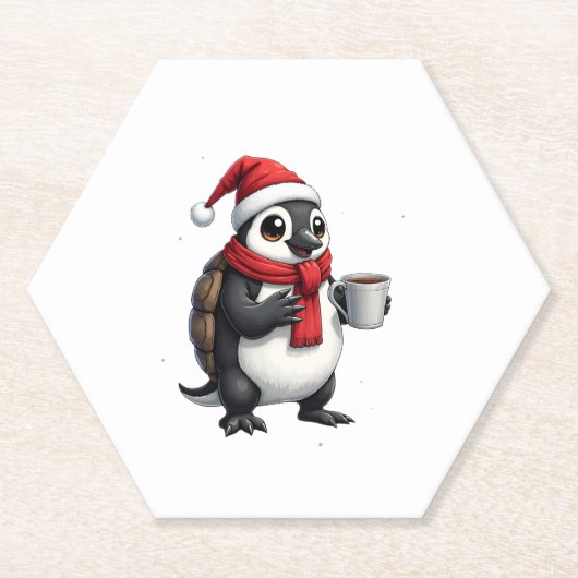 Christmas Turtle with Santa Hat Coffee Lover Funny Kartonnen Onderzetters (Voorkant)
