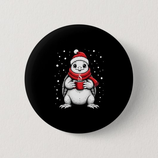 Christmas Turtle with Santa Hat Coffee Lover Funny Ronde Button 5,7 Cm (Voorkant)