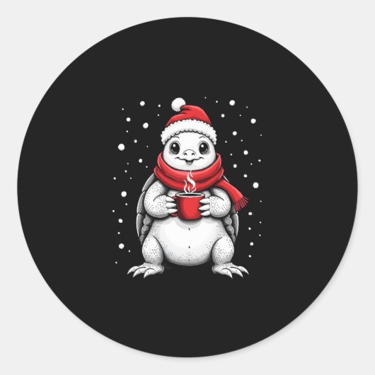 Christmas Turtle with Santa Hat Coffee Lover Funny Ronde Sticker (Voorkant)
