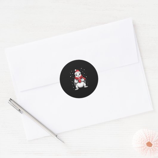 Christmas Turtle with Santa Hat Coffee Lover Funny Ronde Sticker (Envelop)