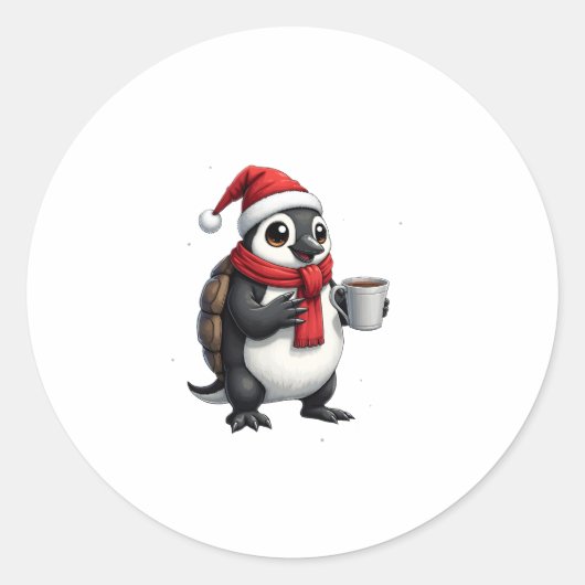 Christmas Turtle with Santa Hat Coffee Lover Funny Ronde Sticker (Voorkant)