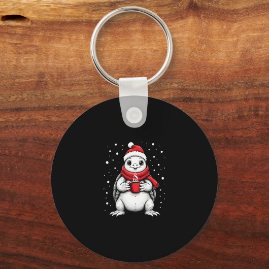 Christmas Turtle with Santa Hat Coffee Lover Funny Sleutelhanger (Voorkant)