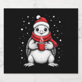 Christmas Turtle with Santa Hat Coffee Lover Funny Sparkling Wijnetiket (Enkel label)
