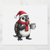 Christmas Turtle with Santa Hat Coffee Lover Funny Sparkling Wijnetiket (Enkel label)