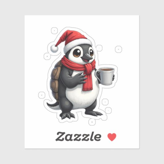 Christmas Turtle with Santa Hat Coffee Lover Funny Sticker (Vel)