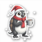 Christmas Turtle with Santa Hat Coffee Lover Funny Sticker (Voorkant)