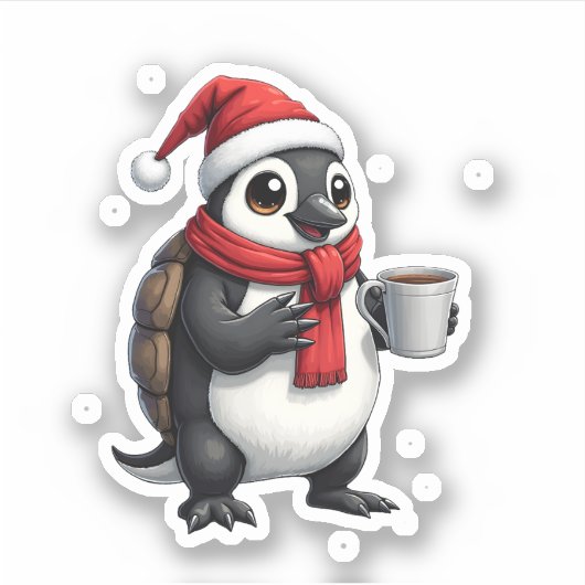 Christmas Turtle with Santa Hat Coffee Lover Funny Sticker (Voorkant)