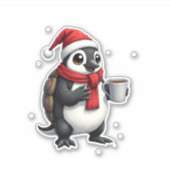 Christmas Turtle with Santa Hat Coffee Lover Funny Sticker (Voorkant)