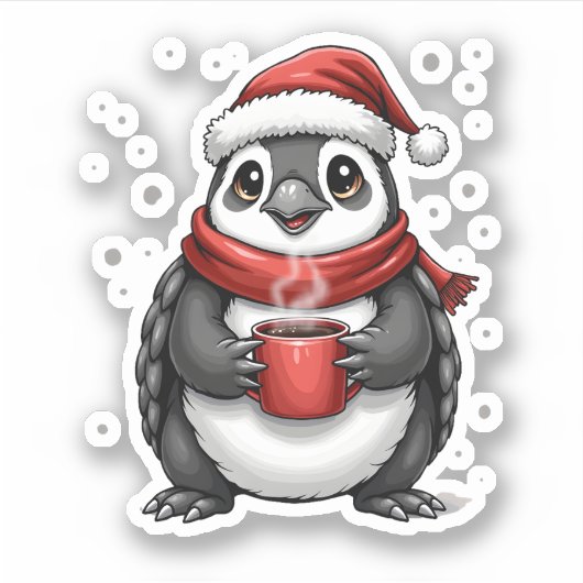 Christmas Turtle with Santa Hat Coffee Lover Funny Sticker (Voorkant)