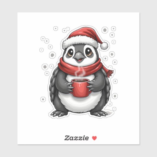 Christmas Turtle with Santa Hat Coffee Lover Funny Sticker (Vel)