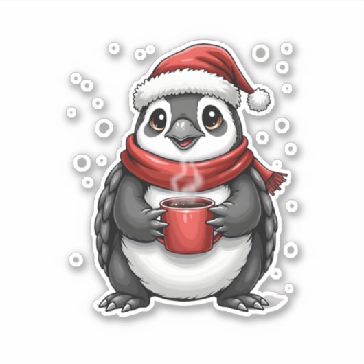 Christmas Turtle with Santa Hat Coffee Lover Funny Sticker (Voorkant)