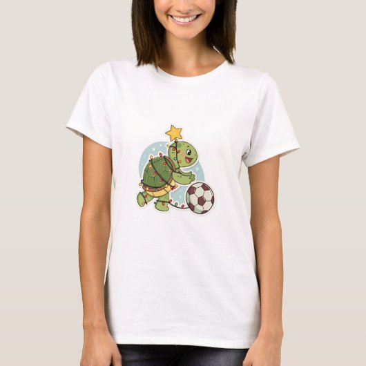 Christmas Turtle with Soccer Ball T-shirt (Voorkant)