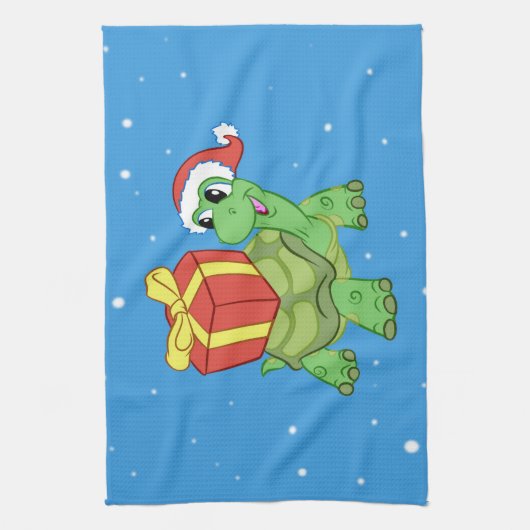 Christmas turtle with the gift theedoek (Verticaal)