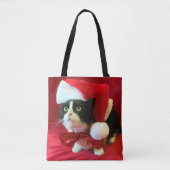 Christmas Tuxedo Cat in Santa Hat Tote Bag (Voorkant)