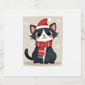 Christmas Tuxedo Cat Santa Scarf Ugly Xmas Women G Sparkling Wijnetiket (Enkel label)