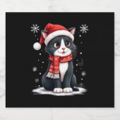 Christmas Tuxedo Cat Santa Scarf Ugly Xmas Women G Sparkling Wijnetiket (Enkel label)