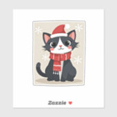 Christmas Tuxedo Cat Santa Scarf Ugly Xmas Women G Sticker (Vel)
