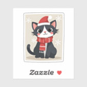 Christmas Tuxedo Cat Santa Scarf Ugly Xmas Women G Sticker (Vel)