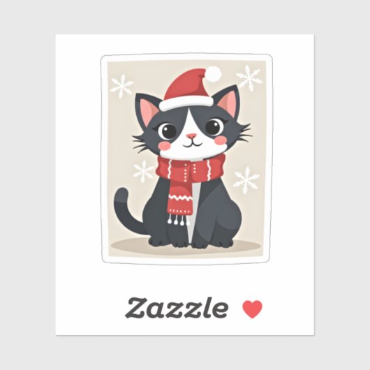 Christmas Tuxedo Cat Santa Scarf Ugly Xmas Women G Sticker (Vel)