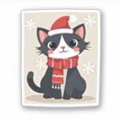 Christmas Tuxedo Cat Santa Scarf Ugly Xmas Women G Sticker (Voorkant)
