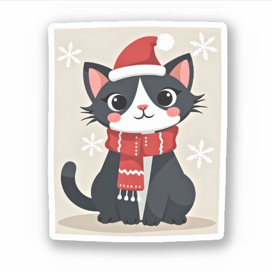 Christmas Tuxedo Cat Santa Scarf Ugly Xmas Women G Sticker (Voorkant)