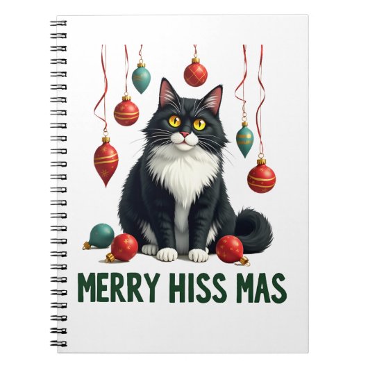 Christmas Tuxedo Cat with Holiday Decorations Merr Notitieboek (Voorkant)