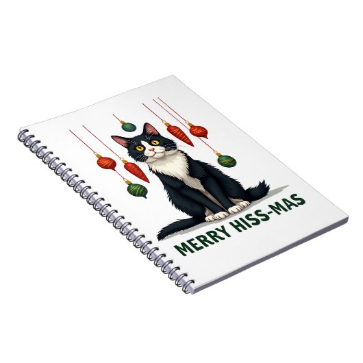 Christmas Tuxedo Cat with Holiday Decorations Merr Notitieboek (Rechterzijde)