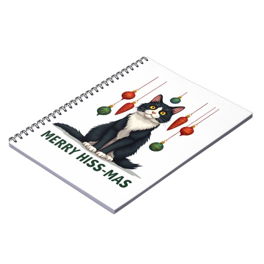 Christmas Tuxedo Cat with Holiday Decorations Merr Notitieboek (Linkerzijde)