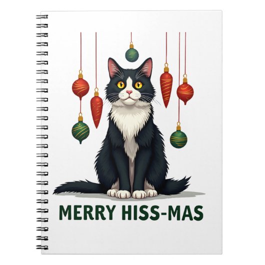 Christmas Tuxedo Cat with Holiday Decorations Merr Notitieboek (Voorkant)