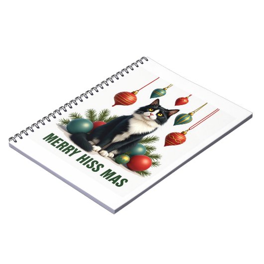 Christmas Tuxedo Cat with Holiday Decorations Merr Notitieboek (Linkerzijde)