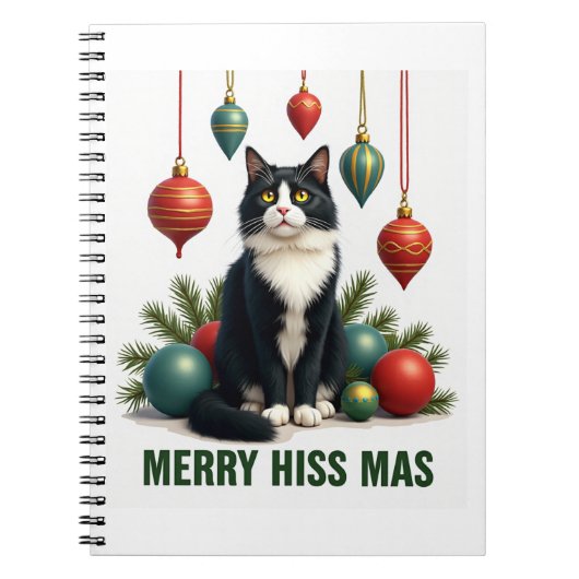 Christmas Tuxedo Cat with Holiday Decorations Merr Notitieboek (Voorkant)
