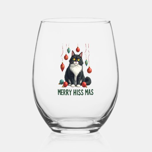 Christmas Tuxedo Cat with Holiday Decorations Merr Wijnglas Zonder Voet (Voorkant)