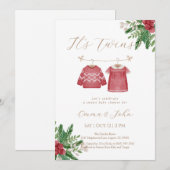 Christmas Twin Siblings Baby shower Uitnodiging (Voorkant / Achterkant)