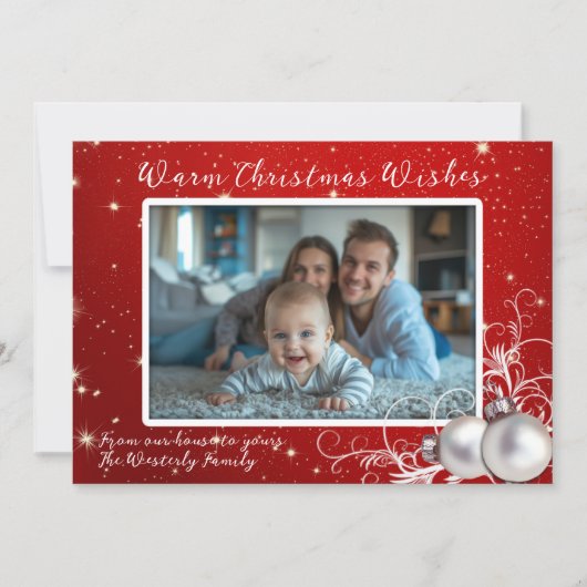 Christmas Twinkling Red One Photo Greeting Card (Voorkant)
