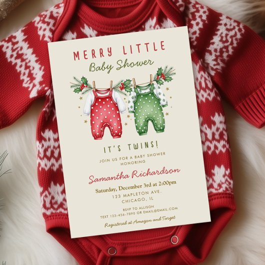 Christmas Twins Clothes Merry little baby shower Kaart
